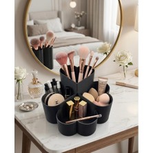 Aplus Design 4 Bölmeli Yonca Makyaj Organizeri ve Masaüstü Kalemlik - Estetik Makyaj ve Ofis Düzenleyici -Siyah