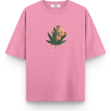 Overoz Teddy Bear Stay High Baskılı Yarı Oversize Unisex T-Shirt 1069