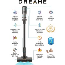 Dreame Dikey Süpürge | 310 Aw Emiş Gücü, 90 Dakika Çalışma Süresi ve Hepa 14 Filtre (Siyah) - Z30