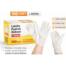isiltikidsmoda Lateks Pudralı Eldiven L Beden 100’LÜ 1 Kutu Tek Kullanımlık Muayene Eldiveni Doğal Lateks Koruyucu Eldiven