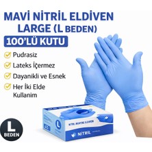 isiltikidsmoda Mavi Nitril Eldiven Large L Beden Pudrasız 100’LÜ 1 Kutu Tek Kullanımlık Muayene Eldiveni Lateksiz Koruyucu Eldiven