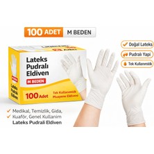 isiltikidsmoda Lateks Pudralı Eldiven M Beden 100’LÜ 1 Kutu Tek Kullanımlık Muayene Eldiveni Doğal Lateks Koruyucu Eldiven