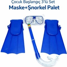 Mustran Çocuk 3'lü Set Palet Maske Şnorkel Dalış Seti Pvc 24-29 Numara Ayarlanabilir Kayışlı
