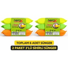 isiltikidsmoda Nerox Magic Sihirli Sünger 3'lü 2 Paket Toplam 6 Adet Çok Amaçlı Temizlik Süngeri Mutfak Bulaşık Banyo Temizlik Süngeri