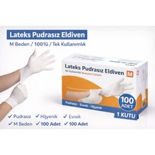 isiltikidsmoda Lateks Pudrasız Eldiven M Beden 100'LÜ 1 Kutu – Tek Kullanımlık Elastik Muayene Eldiveni
