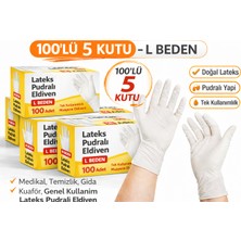 isiltikidsmoda Lateks Pudralı Eldiven L Beden 100’LÜ 5 Kutu Toplam 500 Adet Tek Kullanımlık Muayene Eldiveni Doğal Lateks Koruyucu Eldiven