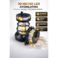 Mustran Solar Şarjlı Makaralı 10 Metre LED Kamp Lambası Sensörlü Type-C Şarjlı