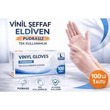 isiltikidsmoda Vinil Şeffaf Eldiven L Beden 100’LÜ 1 Kutu Tek Kullanımlık Pudrasız Vinil Muayene ve Hijyen Eldiveni