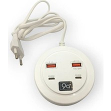 Mustran Hızlı Şarj Istasyonu Pd 20W + Qc 3.0 Masaüstü 4 Portlu Çoklu Şarj Adaptörü 38W (1 Metre Kablolu)