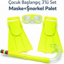 Mustran Çocuk 3'lü Set Palet Maske Şnorkel Dalış Seti Pvc 24-29 Numara Ayarlanabilir Kayışlı
