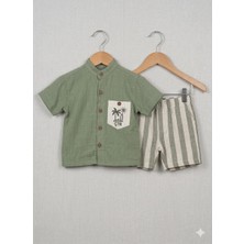 Efemkids 6/24 Ay Muslin Erkek Alt Üst Bebek Takım Gömlek+Şort Yenidoğan Bebek Takımı
