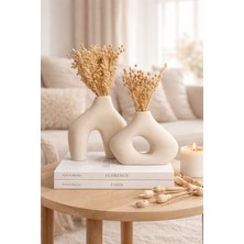 Erose Official Minimalist Dekoratif Vazo Seti 2’li – Modern Bohem Pampas Çiçeklik – Salon & Ev Dekoru