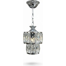 Mars Concept Lüks Kristal Cam Tekli Sarkıt Avize – Krom & Gold Metal Gövde Modern Dekoratif Tavan Aydınlatma