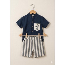 Efemkids 6/24 Ay Muslin Erkek Alt Üst Bebek Takım Gömlek+Şort Yenidoğan Bebek Takımı