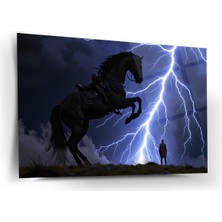 Shiny Art Yıldırımlı Siyah At Cam Tablo - MOD140