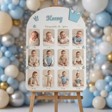 Gralanda 12 Ay Bebek Anı Fotoğraf Tablosu Mavi Kral Taçlı Ahşap Isme Özel 1 Yaş Doğum Günü Panosu, Süsü Dünyada Ilk Yılım