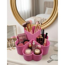 Aplus design 4 Bölmeli Kalp Figürlü Masaüstü Organizer & Makyaj Düzenleyici - Dekoratif Kalp Tasarımlı Takı ve Aksesuar Kutusu - Pembe
