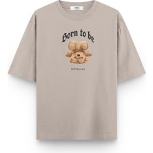 Overoz Teddy Bear Born To Be Different Baskılı Unisex Yarı Oversize T-Shirt 1095