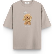 Overoz Teddy Bear I'm Famous Baskılı Unisex Yarı Oversize T-Shirt 1140