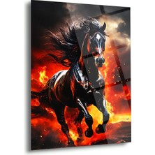 Shiny Art Alevler Içinde Siyah At Cam Tablo - MOD137