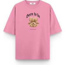 Overoz Teddy Bear Born To Be Different Baskılı Unisex Yarı Oversize T-Shirt 1095