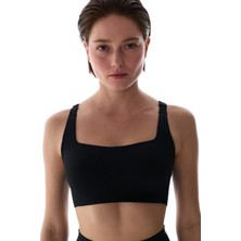 Penti Siyah Stretch360 Orta Destek Çapraz Sırt Detaylı Kaydırmaz Askılı Cross Back Spor Sütyeni