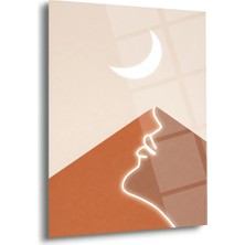 Shiny Art Minimal Ay ve Yüz Çizgisi Cam Tablo - MOD152