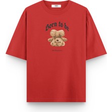 Overoz Teddy Bear Born To Be Different Baskılı Unisex Yarı Oversize T-Shirt 1095