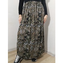 Hoaryage Beli Lastikli Desenli Penye Kumaş Maxi Boy Anne Etek %100 Pamuk 38BEDEN 100KG