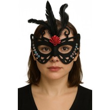 Siyah Renk Siyah Süet Kaplama Tüylü Kelebek Figür Parti Maskesi 24X18 cm ARLSTRTCH-CERC3256