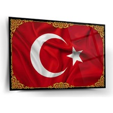 Shiny Art Altın Çerçeveli Türk Bayrağı Cam Tablo – ATA320