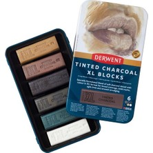 Derwent : Renkli Kömür (Tinted Charcoal) Xl Blokları Seti : 6 Renk (Metal Kutu)