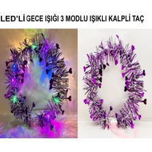 Kalp Püsküllü Gece Parıltısı 3 Modlu LED39LI Işıklı Taç Mor Renk ARLSTRTCH-YNT3256