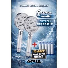 Aqua Sara 2 Adet 6 Fonksiyonlu Filtreli Duş Başlığı Krom Renk (10ADET Yedek Filtre)| Su Arıtmalı, Klor ve Kireç Önleyici, Yüksek Basınçlı