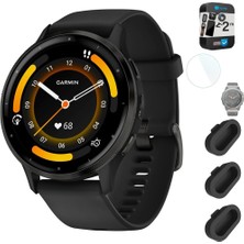 Garmin Venu 3 Health And Fitness Gps Steel Bezel W/black Case (45MM) Sche With 2 Year Korumaio Pack + Deco Essentials Silikon Toz Kapak - 3 Pack + 1.4 Inç Ekran Koruyucu