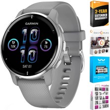Garmin 010-02496-00 Venu 2 Plus Gps , Silver Paslanmaz Bezel ile Toz Gray Silikon Bantı ile Premium 2 Yr Cps Koruma Paketi ve Tech Smart Usa Fitness & Wellness Suite