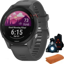 Garmin 010-02641-00 Forerunner 255 Gps , Slate Gray | Resmi Abd Ortak Modeli | Işout Soğutma Spor Havlusu ve Deco Essentials Wearable Commuter Front ve Arka Güvenlik Işık Işık Işıkları