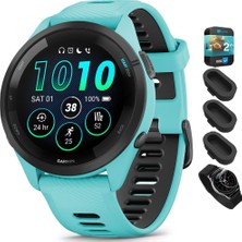 Garmin 010-02810-02 Forerunner 265 Gps Akıllı Saat Aqua/black Sche ile Deco Essentials Silikon Dust Cover 3 Pack, Round Tempered Glass Ekran Koruyucu ve 2 Yr Cps Geliştirilmiş Koruma Paketi