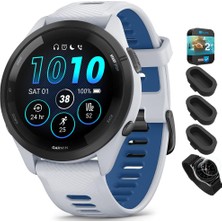 Garmin 010-02810-01 Forerunner 265 Gps Akıllı Saat Whitestone/tidal Blue Sche ile Deco Essentials Silikon Dust Cover 3 Pack, Round Ekran Koruyucu ve 2 Yr Cps Geliştirilmiş Koruma Paketi