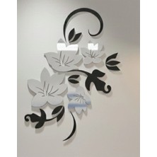 As Tasarım Lazer ÇİÇEK104 Model Duvar Dekorasyon Duvar Süsü (Siyah - Gümüş) Akrilik Levha 50X36CM