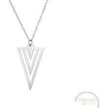 Bigakan Geometrik Üçgen Tasarım Taşsız Model 925 Ayar Gümüş Kadın Kolye