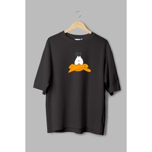 Overoz Duck Baskılı Yarı Oversize Siyah Unisex T-Shirt 1163