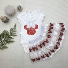 Diji Baby 9-12-18 Ay Saçı Örgülü Kız Nakışlı Kurdelalı Kısa Kollu Tütü Etek 2li Kız Bebek Takımı