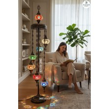Zemaris Hediyelik El Yapımı Otantik Mozaik Lambader 7 Li (6+1 Camlı)