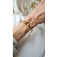 Initium Premium Paslanmaz Çelik Kalp Model Hasır Zincir 14K Gold Bileklik