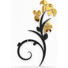 As Tasarım Lazer ÇİÇEK100 Model Duvar Dekorasyon Duvar Süsü (Siyah - Gold) Akrilik Levha 50X30 cm