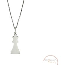 Bigakan Şah Satranç Taş Taşsız Model 925 Ayar Gümüş Kadın Kolye