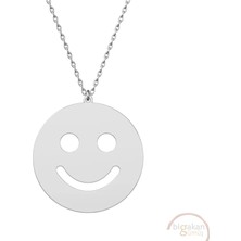 Bigakan Gülen Yüz Emojisi Tasarımı Taşsız Model 925 Ayar Gümüş Kadın Kolye