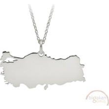 Bigakan Tc Haritası Türkiye 2d Lazer Kesim Taşsız Model 925 Ayar Gümüş Kadın Kolye