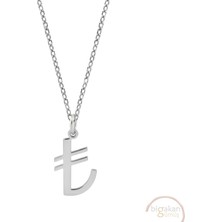 Bigakan Tl Para Birimi Lira Tasarımı Taşsız Model 925 Ayar Gümüş Kadın Kolye